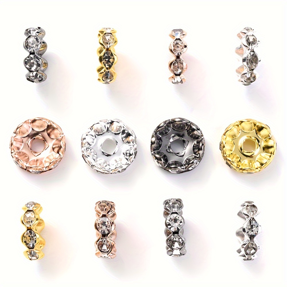 Image of 30pcs Random Mixed Color Alloy White Rhinestone Beads 12mm Round Crystal Rondelle Spacer Beads For Jewelry Making Bracelets Phone Charms Pen Additions