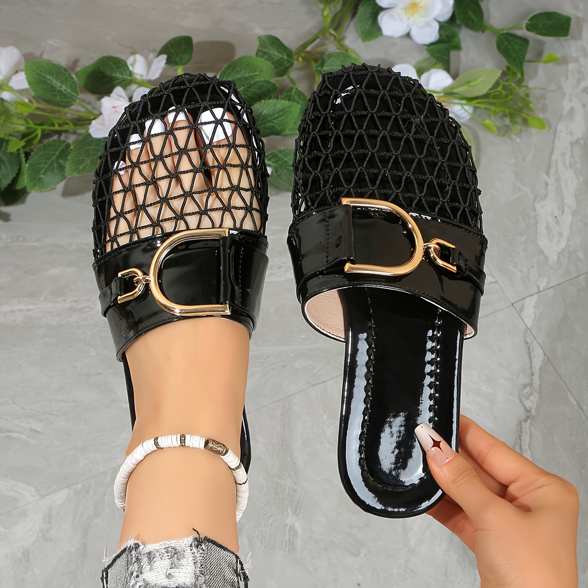 TEMU Nouveauté 2026 Demi-pantoufles en enveloppante, Mules d'été tendance pour femme en ajourée respirante, Sandales à enfiler élégantes de style