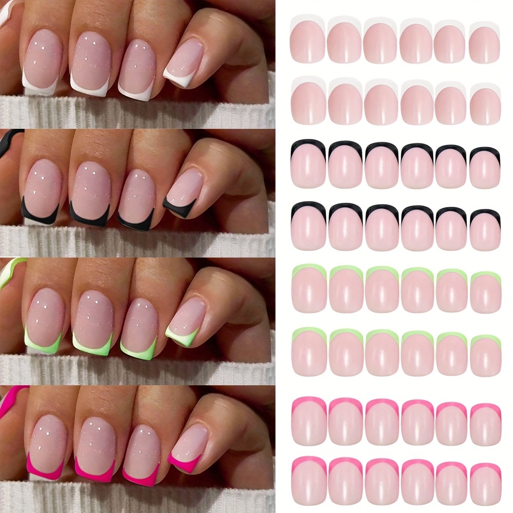 

4pcs (96pcs) French Tip -on Set - Fake Kit 1 File And 2 For , Parties, Dates, And