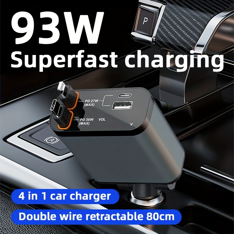 

Car Charger, Retractable Car Phone Charger 60w, Suitable For Iphone And Usb Car Retractable , Compatible Iphone 15/14/13/12/11, , - Suitable For Ios And