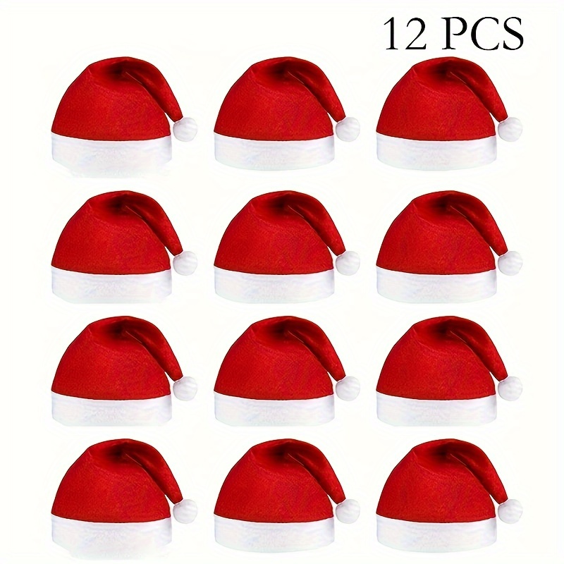 

12pcs Santa Hats For Christmas & New Year's Parties - Polyester, Holiday Accessories