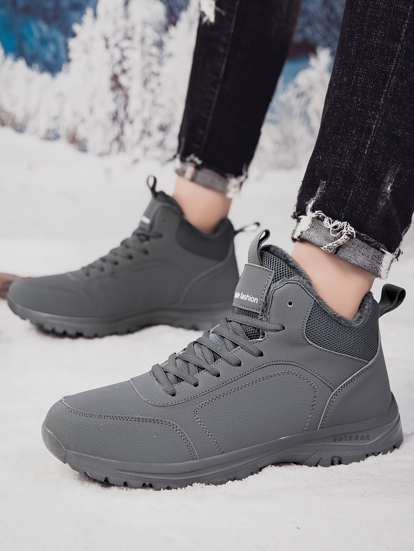 mens snow sports shoes lightweight and flexible sole plush lining winter outdoor   top warm snow boots outdoor sports and hiking boots Product details 10