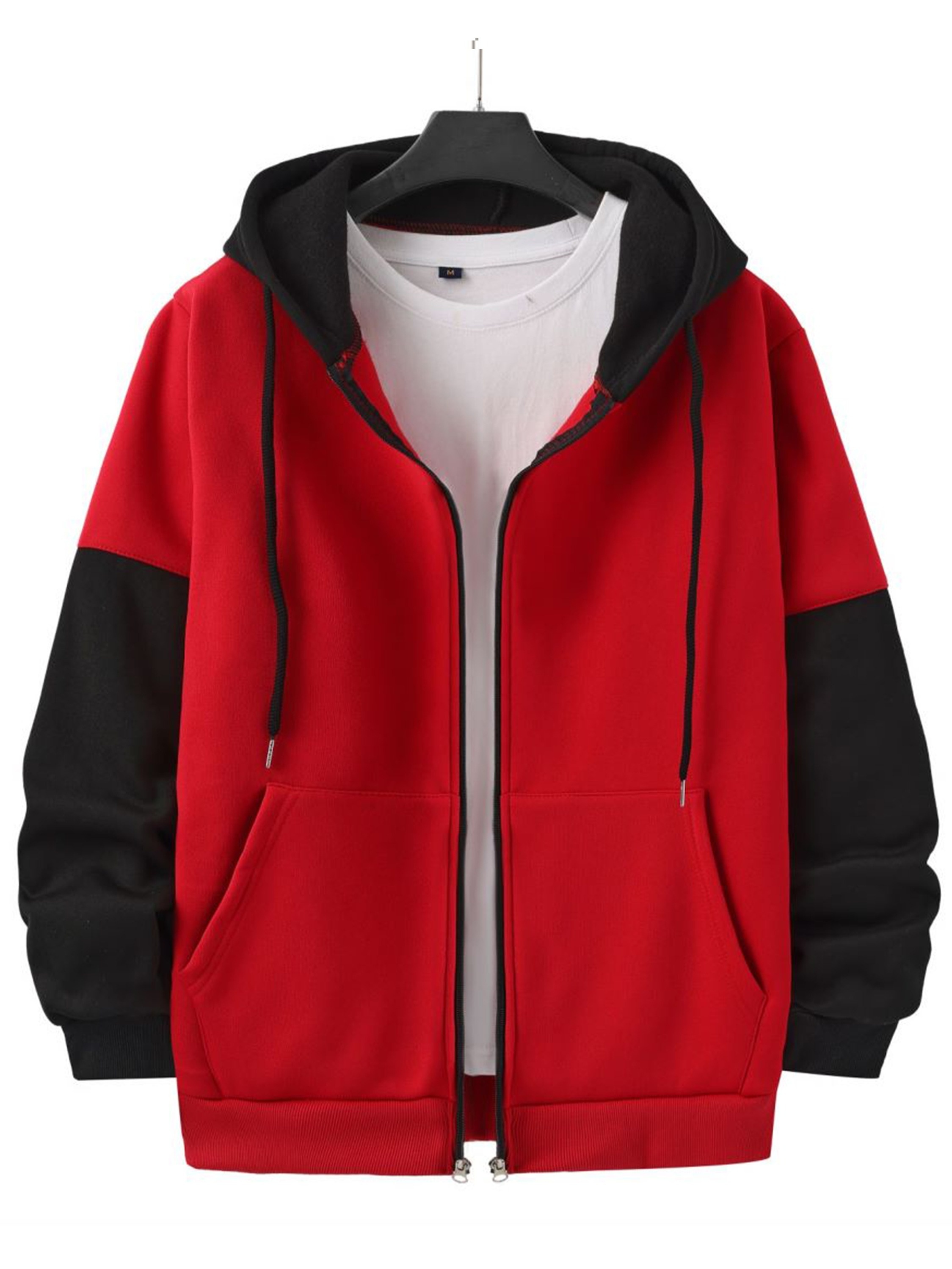 s zipper hoodie color matching sleeves open style - Temu