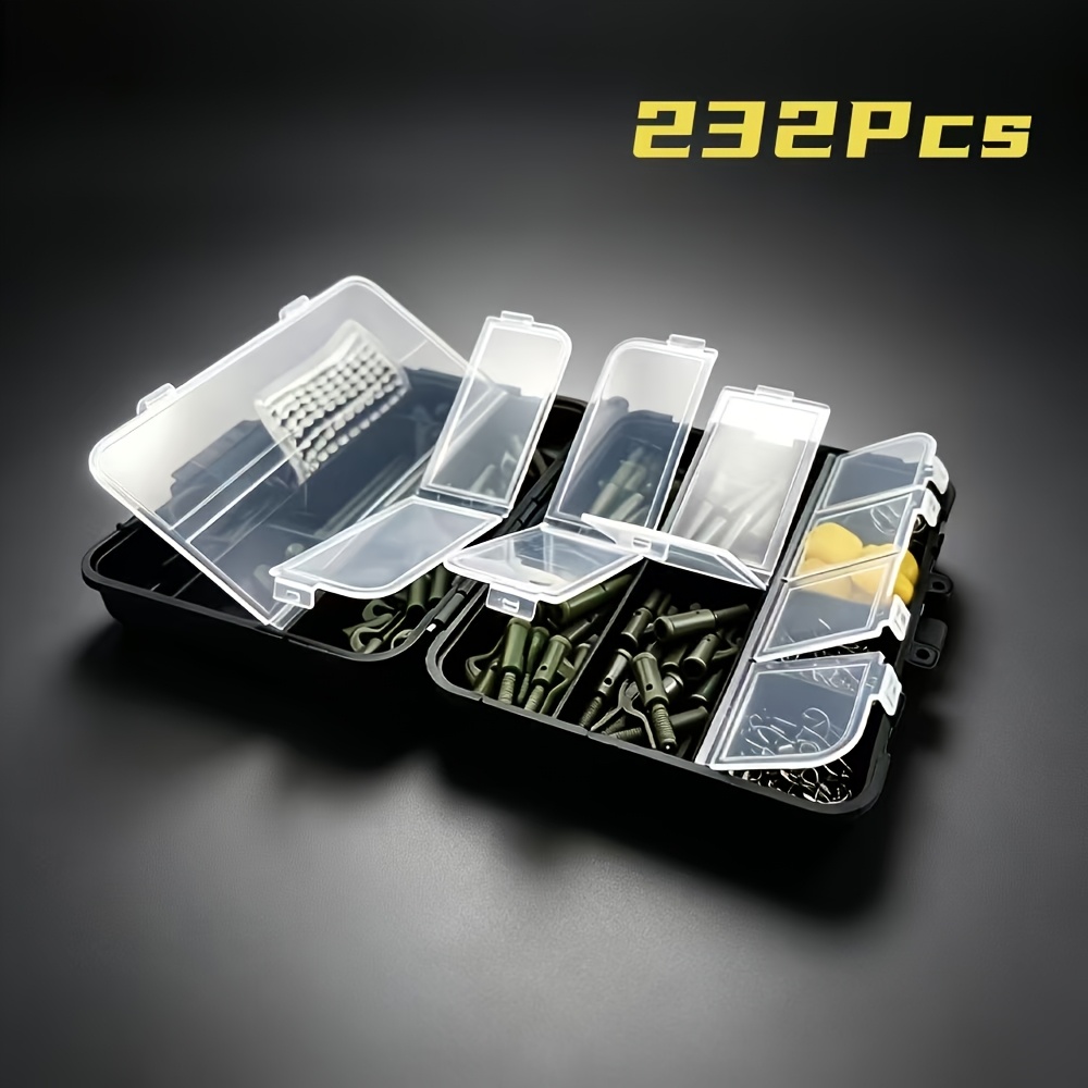 TEMU Kit de 232 pièces d'accessoires terminaux pour la pêche à la , ensemble complet pour la fabrication de avec hameçons, émerillons, élastiques de