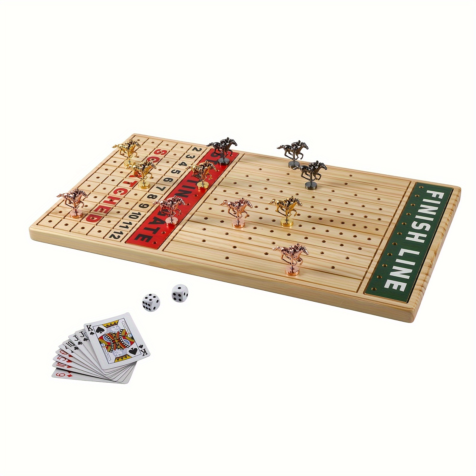 

21 Inches Horse Race Board Game Solid Wood With 11 Luxurious Durable Classic Metal Horses Finish Line With 4 Dice And 2 Boxes Of Cards