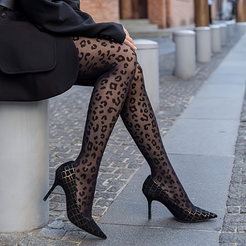 

Leopard Pattern Pantyhose, Anti-hook Slim Fit Footed Pantyhose, Women's Stockings & Hosiery