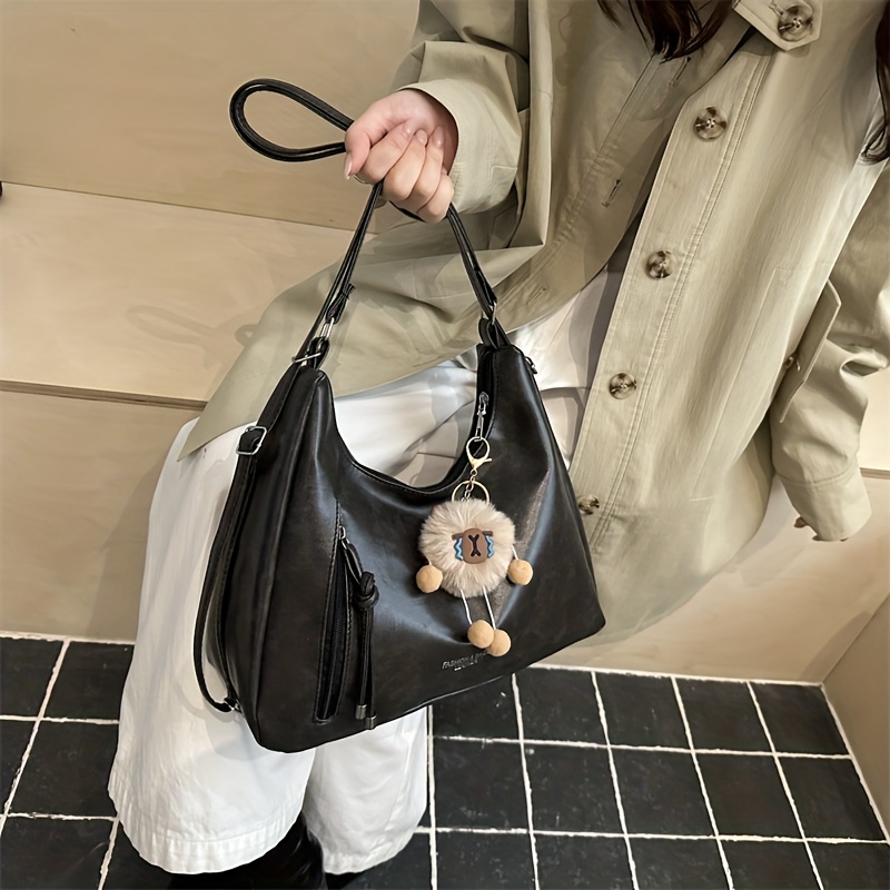 TEMU New Retro Fashion Women's Crossbody Bag, Worn As Shoulder Bag Or Backpack, ' ' Pendant Makes Bag More Exquisite And Unique, Glossy Pu Material,
