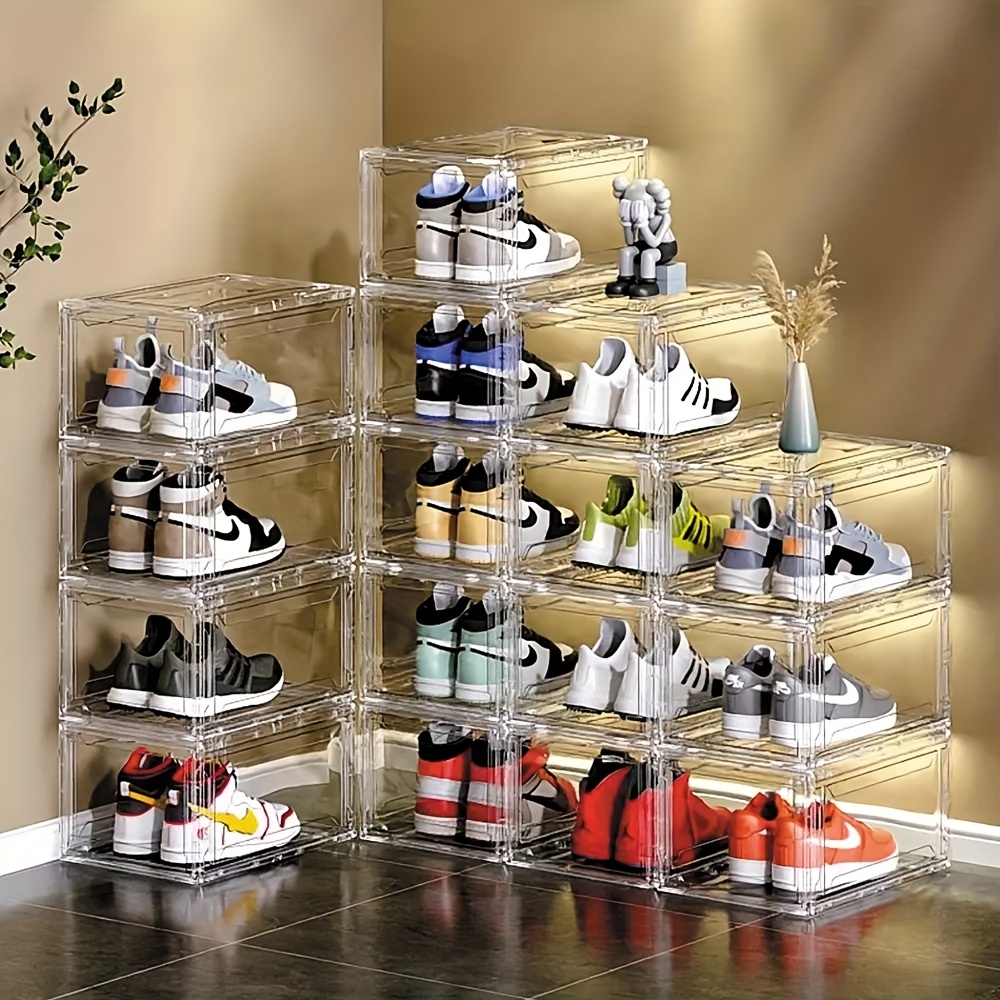 thicken sturdy clear shoe storage organizer foldable and stackable space saving shoe rack for sneaker boot container