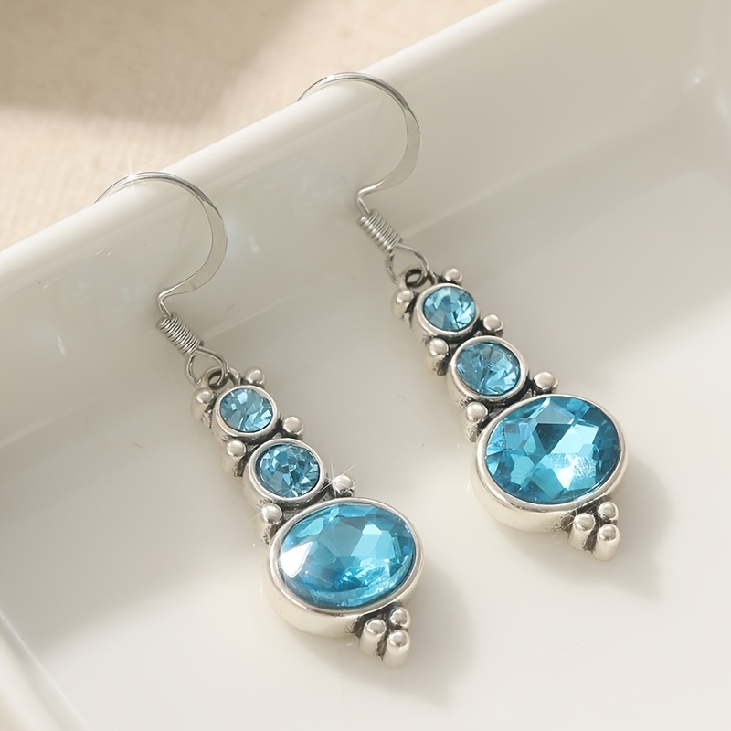 E-shop Elegante Damen Runde Synthetische Himmelblaue Zirkonia Lange Hängeohrringe Vintage Boho-Stil für den & , Schmuck