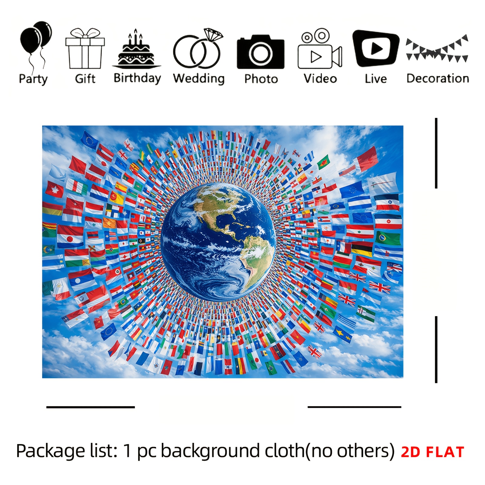TEMU 2d Flat - 2d Flat - A Single Piece Featuring Various Sizes Of A 2d Design - Tapestry Showcasing Flags, , And Rich Diversity That For . Ideal For