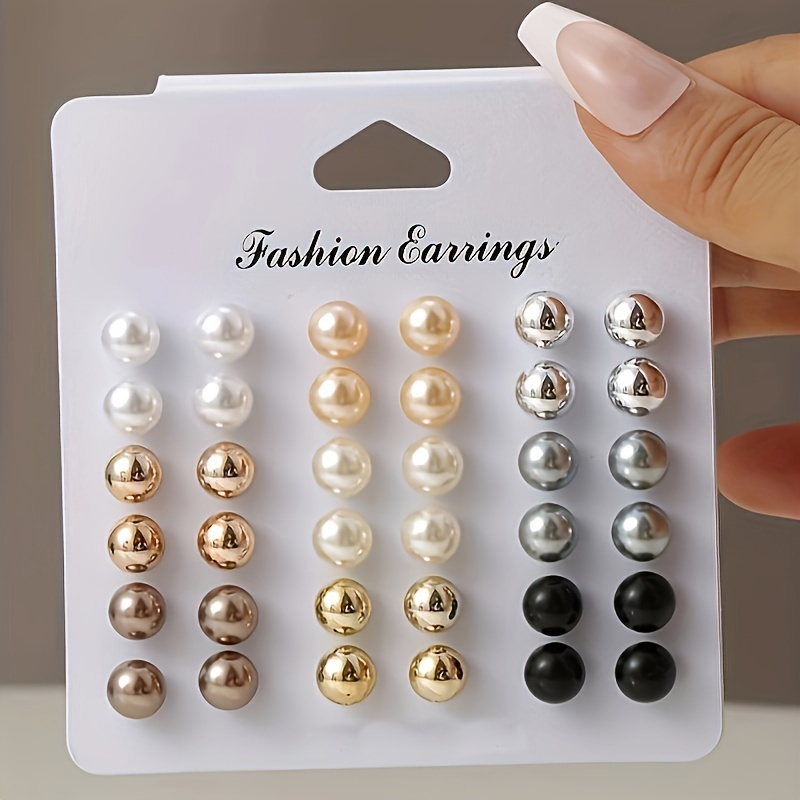 

18 Pairs/ Set Faux Pearl Stud Earrings Set, Multiple Colors, Elegant & Simple Style, Women's Stud Earrings For Party, Festival, And Daily Wear Jewelry