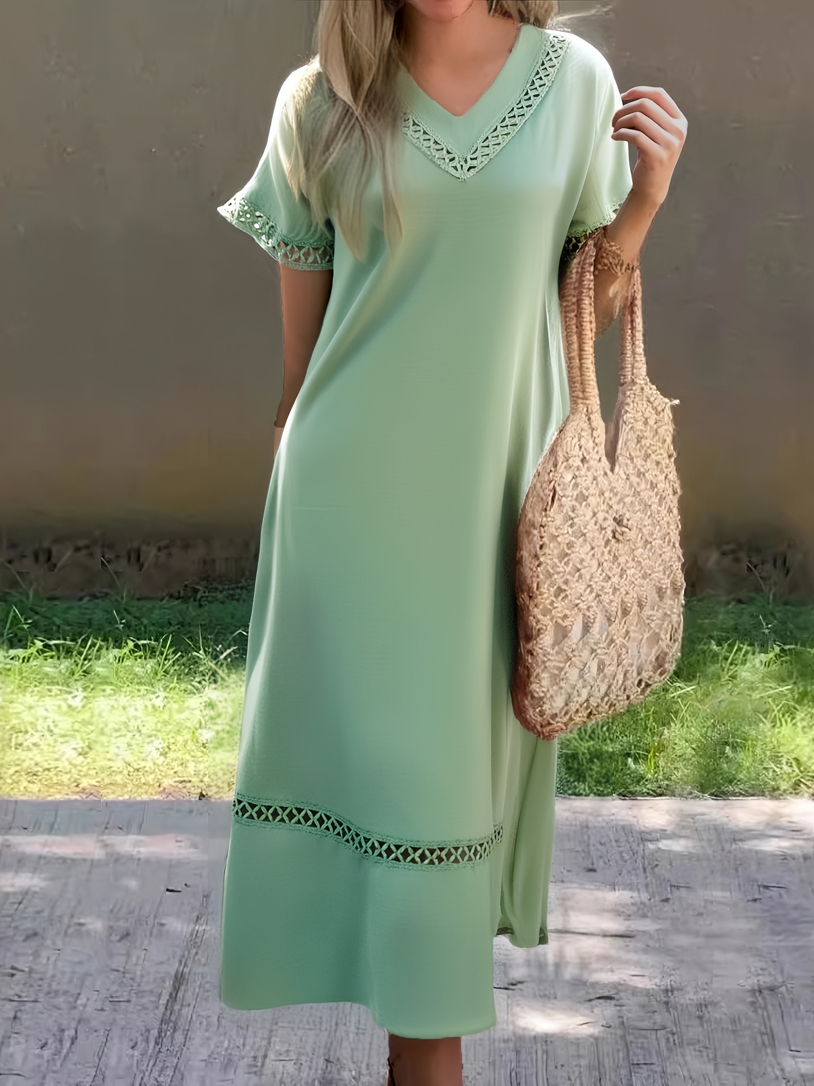 womens casual v neck short sleeve maxi dress light green - Temu Mauritius