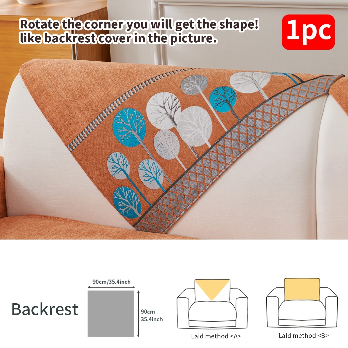 TEMU 1pc Thickened Color-woven Chenille Sofa Cushion, Pattern Sofa Seat Pad, Sofa Decorative Item, With Anti-slip Particles On The Back, Washable And