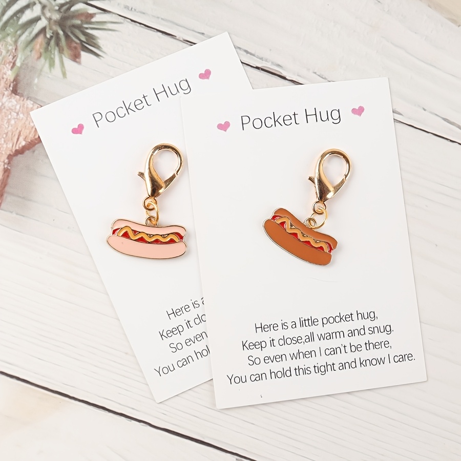 TEMU Ensemble de 2 porte-clés et cartes de vœux 2D de hot-dog « de poche ». créatif, réconfortant et . Convient pour sacs à