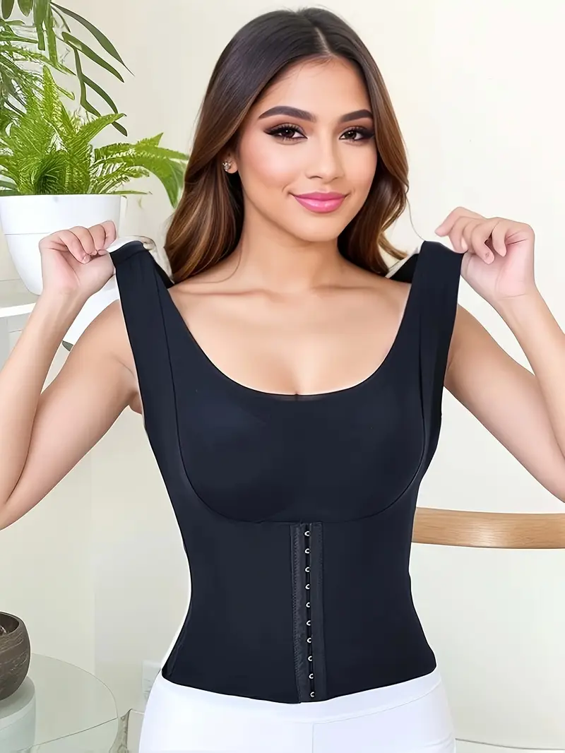 3 in 1 waist trainer compression vest for women breathable slimming shapewear sports tank top with wide scoop neck and cross straps lightweight black 1