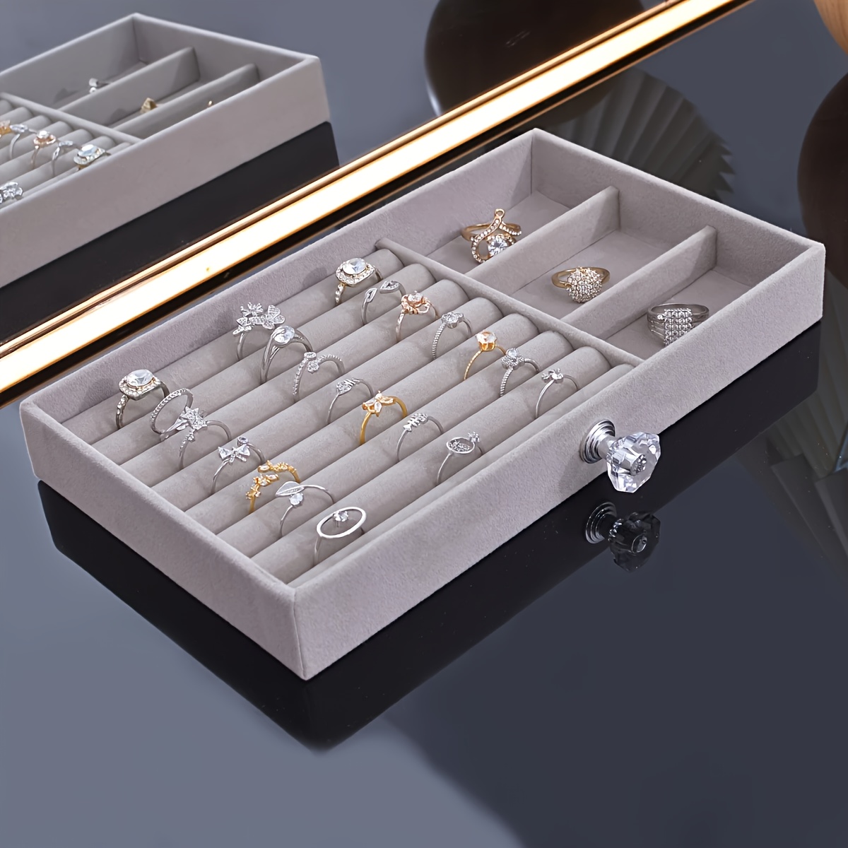 large capacity jewelry organizer box elegant white with golden handles multi compartment storage for bracelets watches rings necklaces durable plastic desktop organizer for home office jewelry box jewelry boxes Product details 9