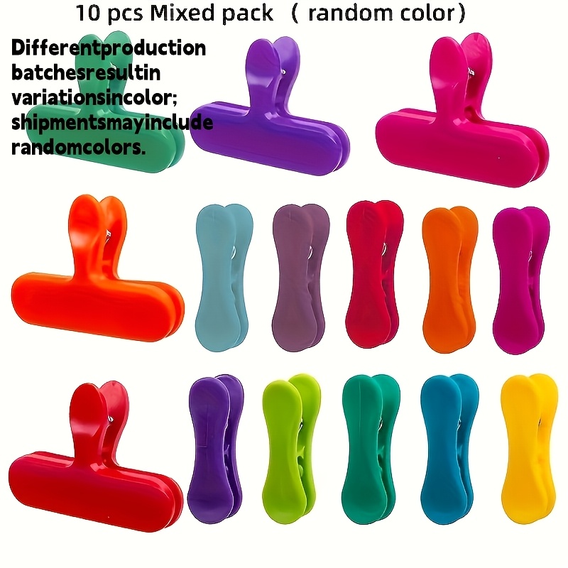 10 Food Bag Clips, Reusable Plastic Sealing Clips, Suitable For Chips, Bread, Snacks, Pet Food - Sealing Kitchen Storage Organizers (random Colors)