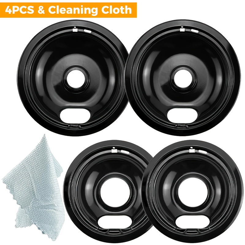 TEMU 5pcs W10290350 W10290353 Porcelain Burner Drip Pans Replacement For Electric Stove Range Bowls Includes 2 Large 8-inch And 2 Small 6-inch Drip