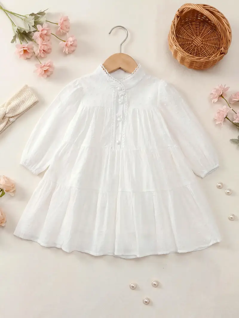 girls white winter dress Jkety Dresses for Girls Baby Girl Clothes Dress Plaid Ruffle Long Sleeve Dresses + Headband Cute Fall Winter Baby Dress White,0-3 Months