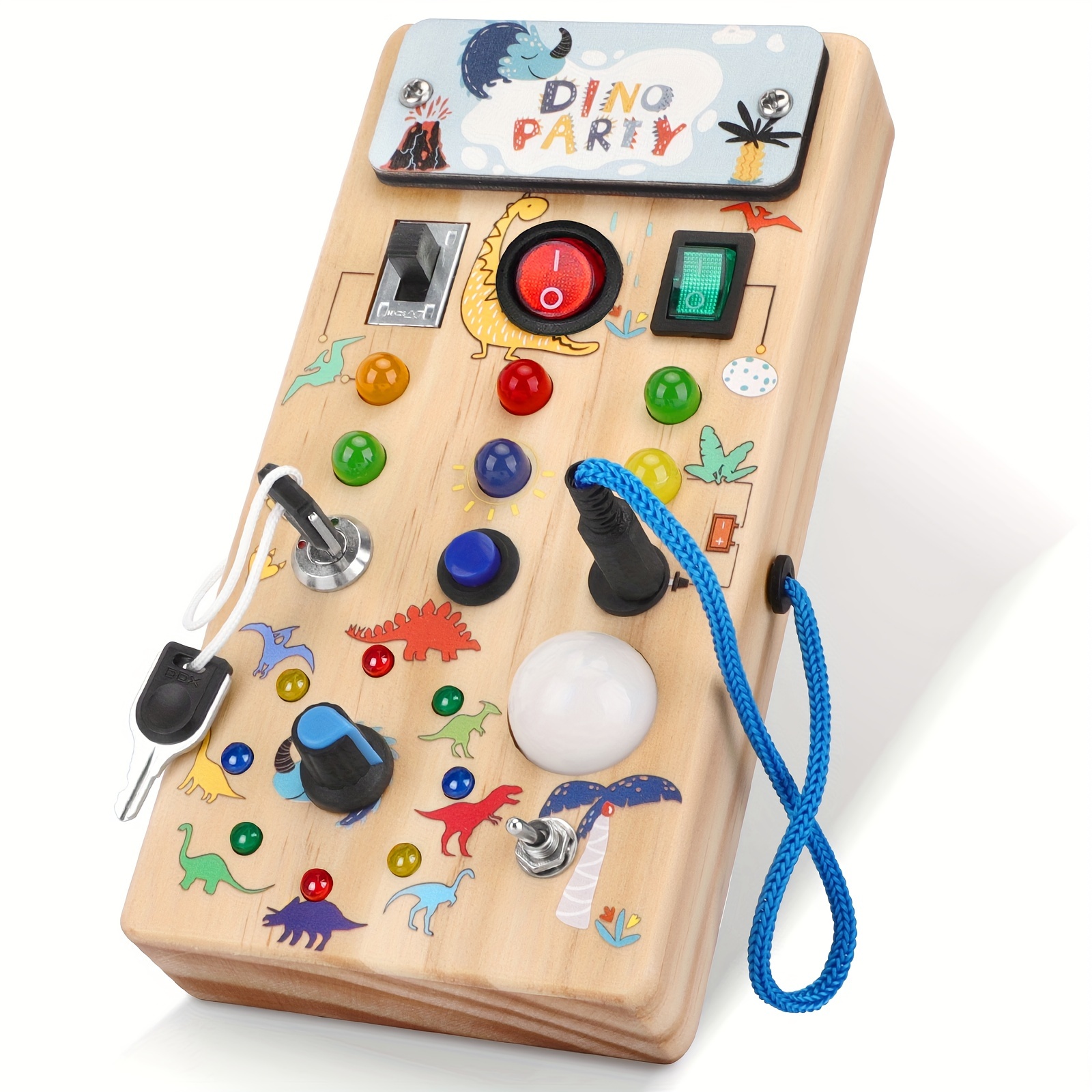 dinosaur busy board for   wooden sensory travel toy animal themed preschool learning activity color recognition educational gift with boys ages 1 3 interactive play   toy wooden busy board