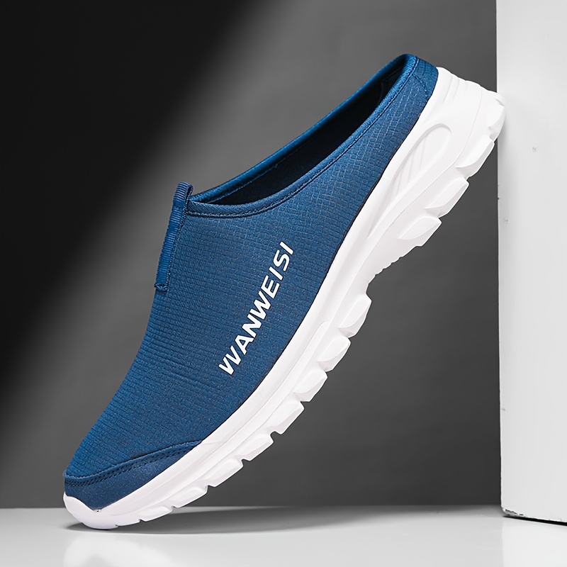 TEMU Men's Backless Slip-on Mule Sneakers, Breathable Mesh Casual Walking Shoes, Lightweight Non-slip Clogs For Outdoor & Indoor, Black/blue/white