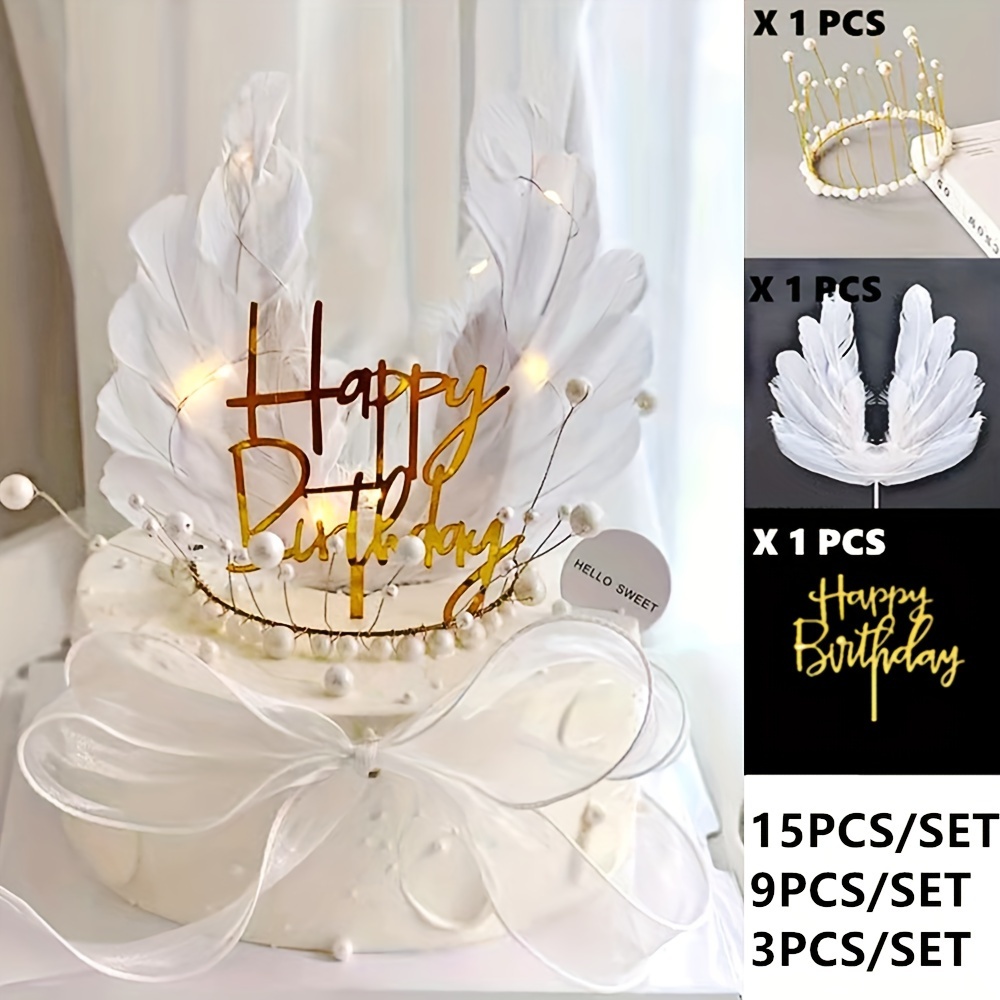 

3pcs Cake Crown Feather Acrylic Insert