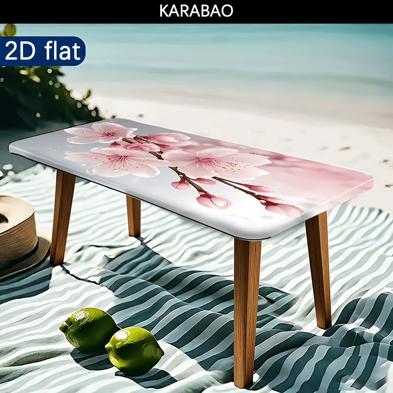1pc, Design Tablecloth, Elegant Pink Floral Pattern Elastic Tablecloth, Adorning With A Beautiful Scenery, Suitable For Home Decorations And Table Settings, Outdoor Table Cover