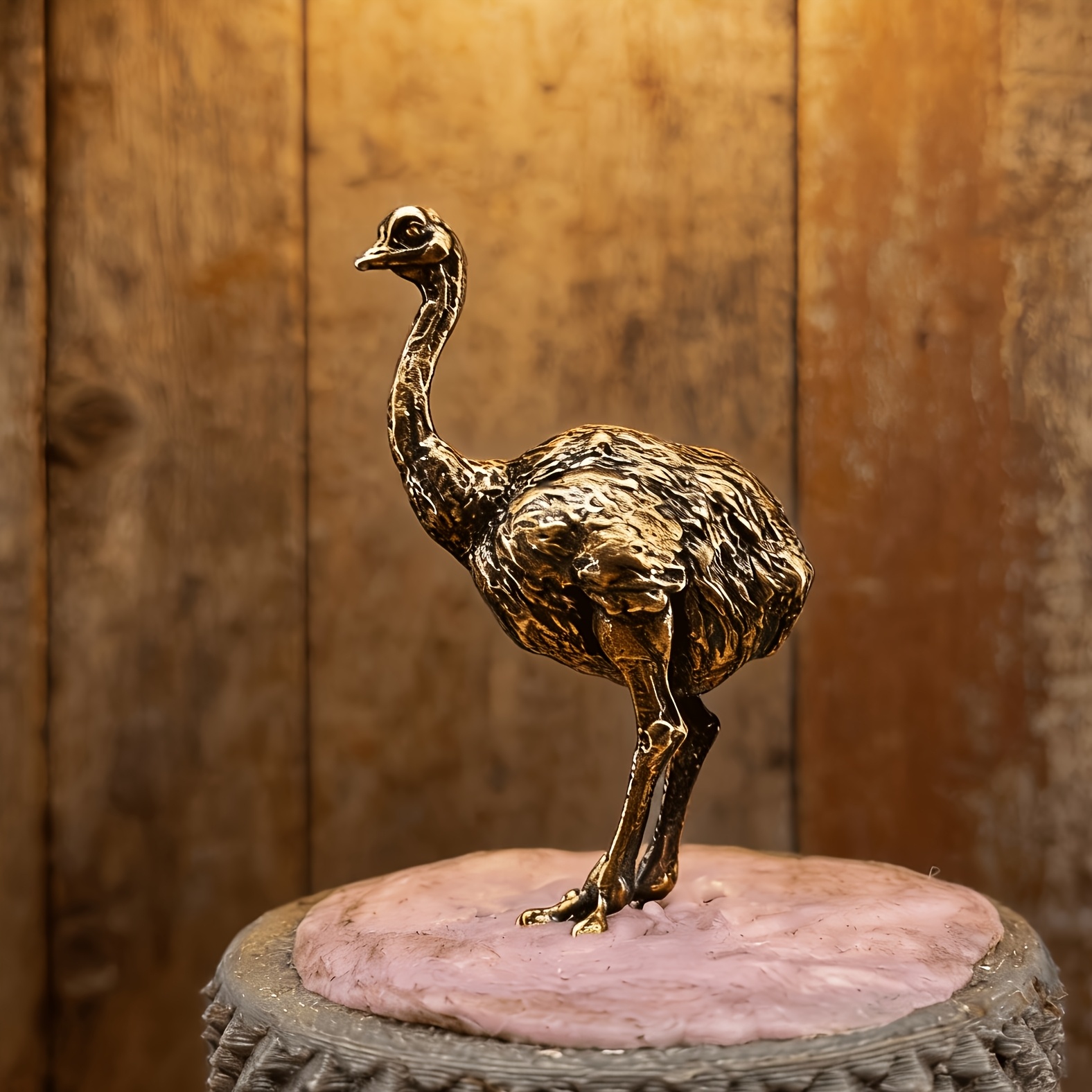 TEMU Solid Brass African Ostrich Miniature Model, Simulated Emu Animal Gk Figurine, Desktop Paintable Decor, Sand Table Landscaping Ornament For