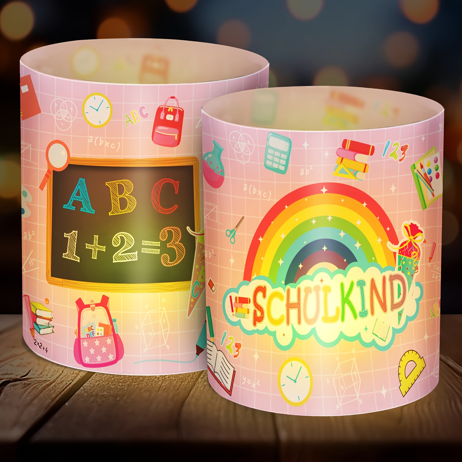 10pcs Of Rainbow And School-themed Decorations For Students' Back-to-school, Including Tea Light Sleeves, Table Decorations For Celebration, And Party Table Decor