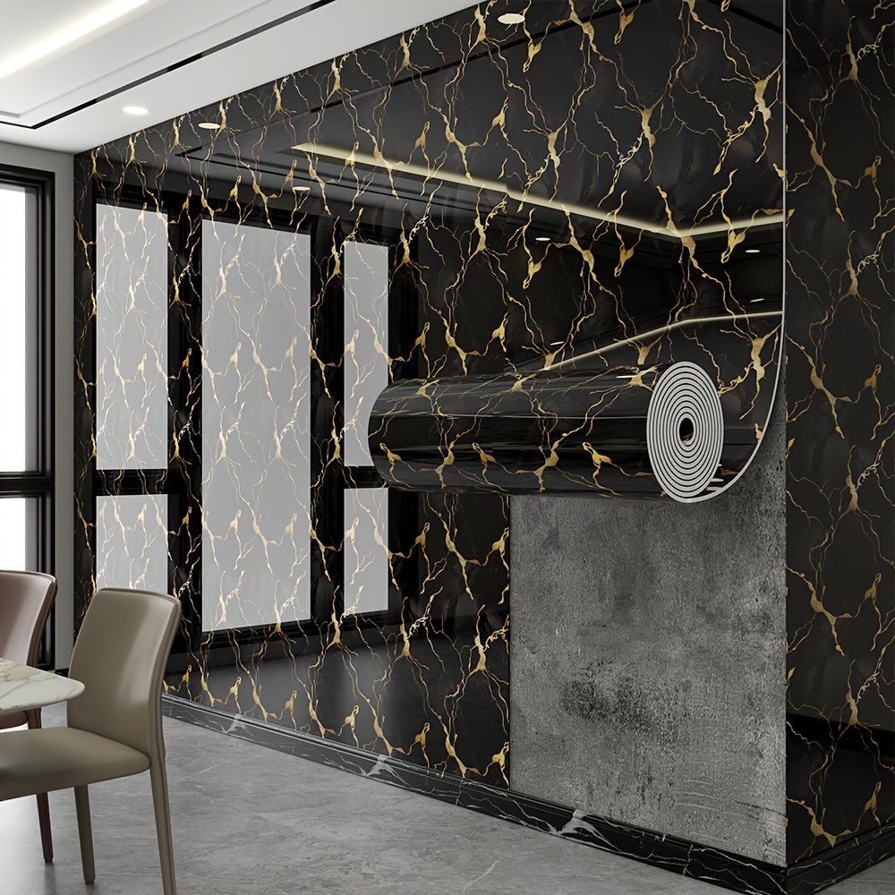 TEMU 1 Roll Self-adhesive Glossy Marble Wall Stickers | 4mm Thick Waterproof Vinyl Wallpaper, Peel And Stick Wall Decoration & Renovation Materials,