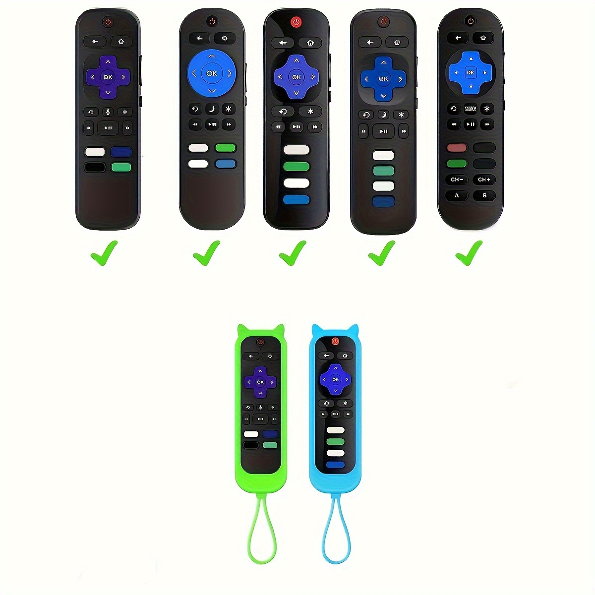 Cute Cat Ear Shaped Glow-In-The-Dark Silicone Universal Remote Control Cover with Lanyard, Suitable for TCL And Hisense.