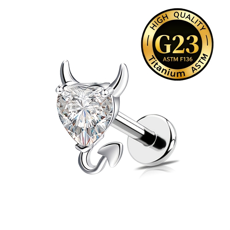 TEMU A Small Devil Heart Zirconia Lip Stud/nose Stud/ear Stud, Made Of G23 Titanium, Hypoallergenic And With A Design, Featuring An Internal Threaded