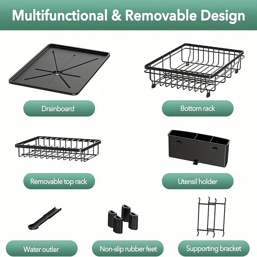 dish drying rack for kitchen counter sink durable stainless steel dish drainers with drain board cutlery holder cups holder and swivel spout Product details 3