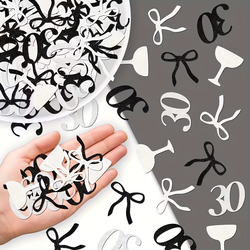 Image of 200 Elegant Black Paper Bows Confetti - Vintage Style 30th Birthday Party Decorations, Glitter Celebrating 20th Women's Party Supplies
