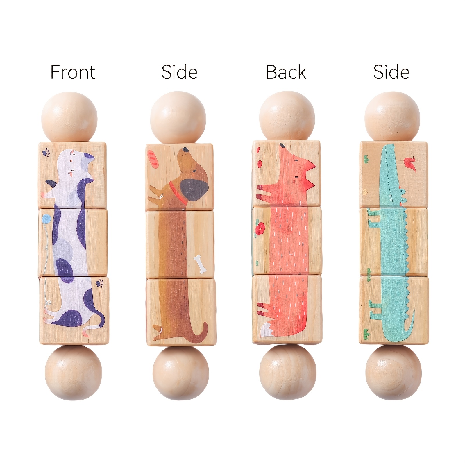 Image of Cute Cartoon Wooden Rotating Rattle For, Multi-sided Puzzle Rotating Animal Shape Matching Toy, Grip Rattle Toy, Creative Spinning Fun, Wooden Animal Puzzle Toy, Christmas Halloween Gift