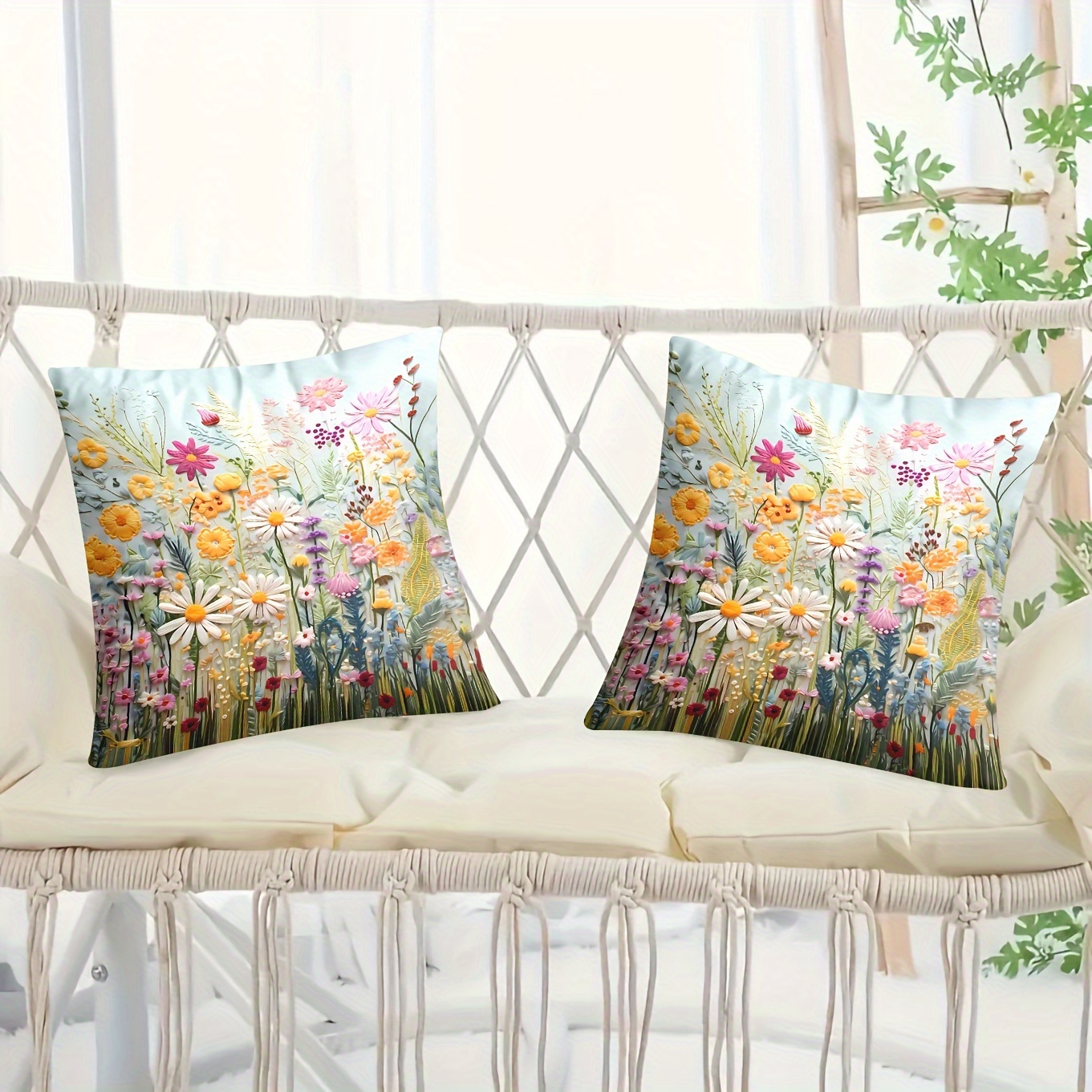 

2pcs Modern Spring Floral 3d Design Linen Pillow Covers, 18x18 Inches - Zippered Polyester Cushion Cases For Living Room & Bedroom Decor, Machine Washable, Sofa And Outdoor Garden