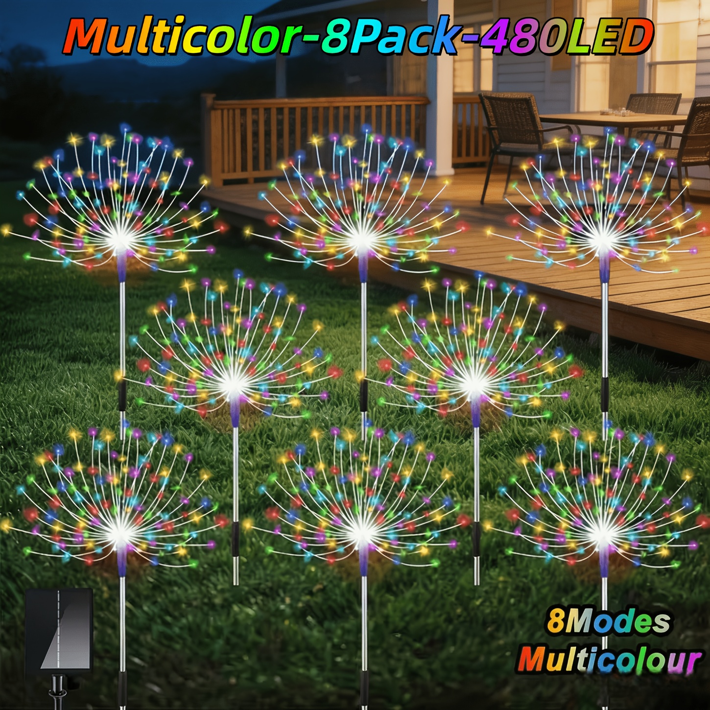 TEMU 8pack Outdoor Solar Light, 480led Halloween Garden Light, Christmas Outdoor Lighting Fireworks Light, Ip65 Waterproof Courtyard Decoration, 8 Of