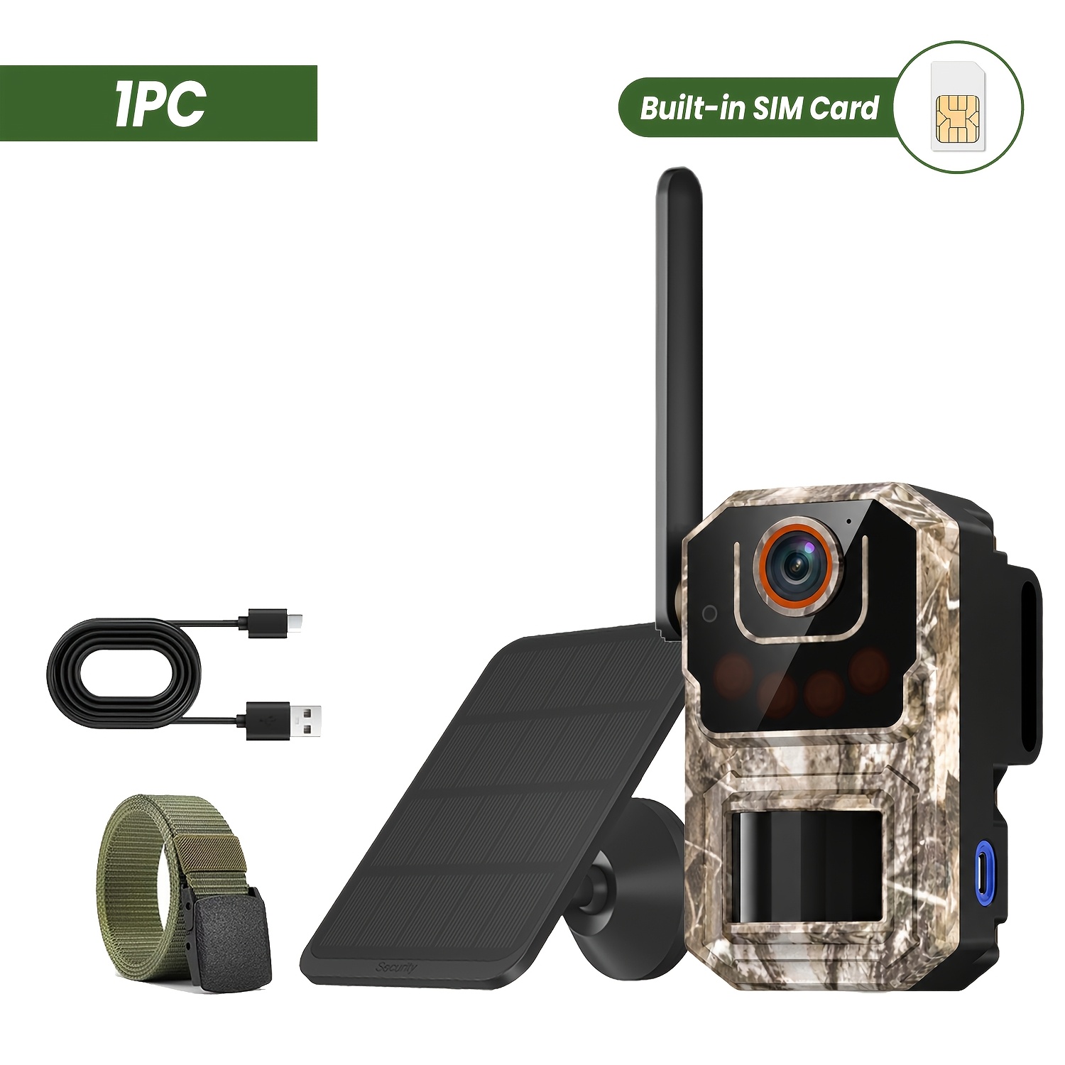TEMU 4g Lte Cellular Solar-powered Outdoor Security Camera, Built-in Sim Card, Ideal For Hunting Trail Monitoring, 355°real-, 3k Night Vision, Audio,