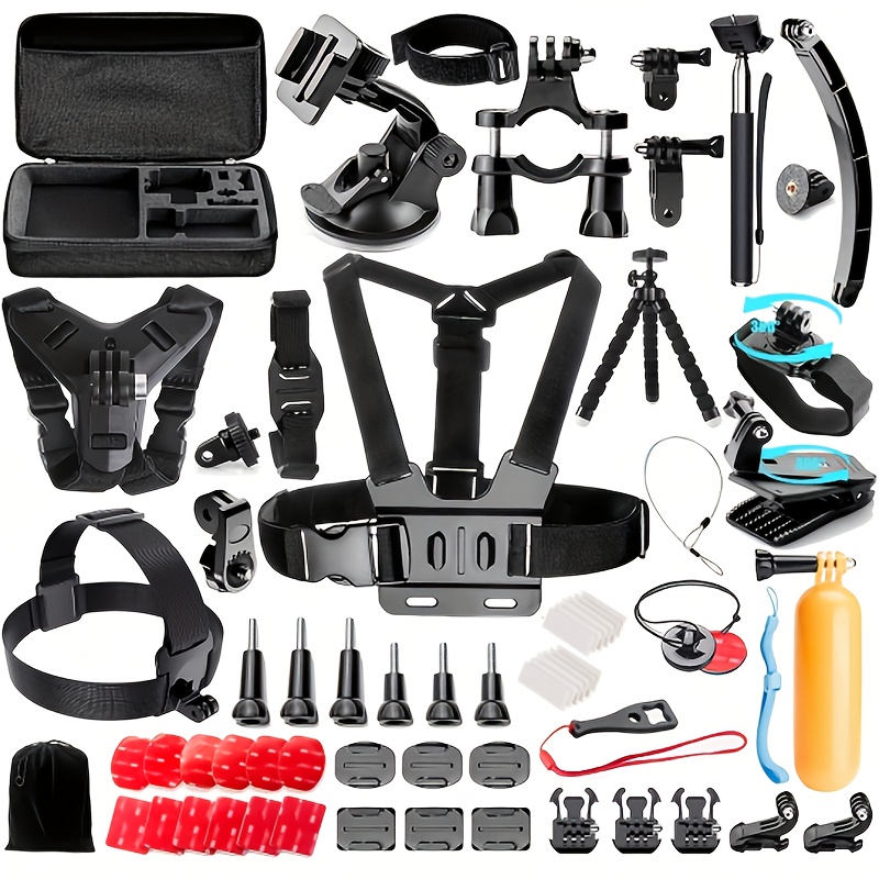 TEMU 70 In 1 Action Camera Additions Kit For Hero 12 11 6 5 4 3 Adjustable Head Strap Chest Strap, Wrist Strap Motorcycle Chin Mount Suction Cup Rod