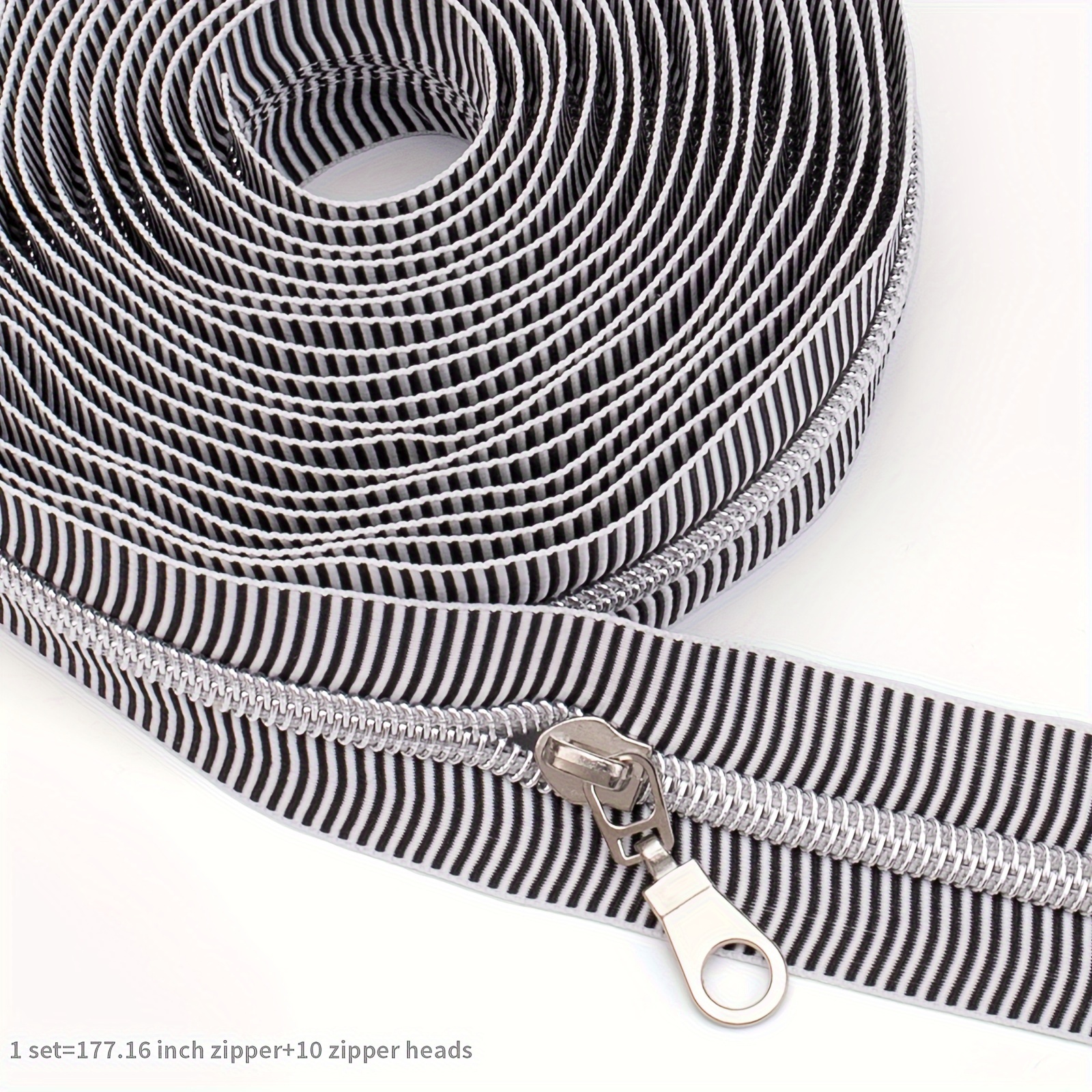5-yard Zipper + 10 Zipper Heads, 5# Webbing Zipper, Striped Webbing, Multiple Colors Optional, With 10 Zipper Heads, Suitable For Bags, Handmade