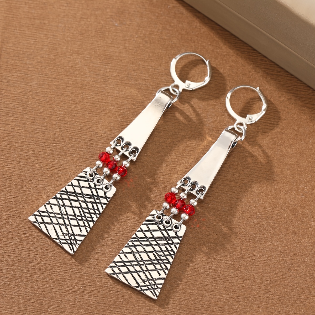 Women's Vintage Distressed Plaid Beaded Tassel Earrings