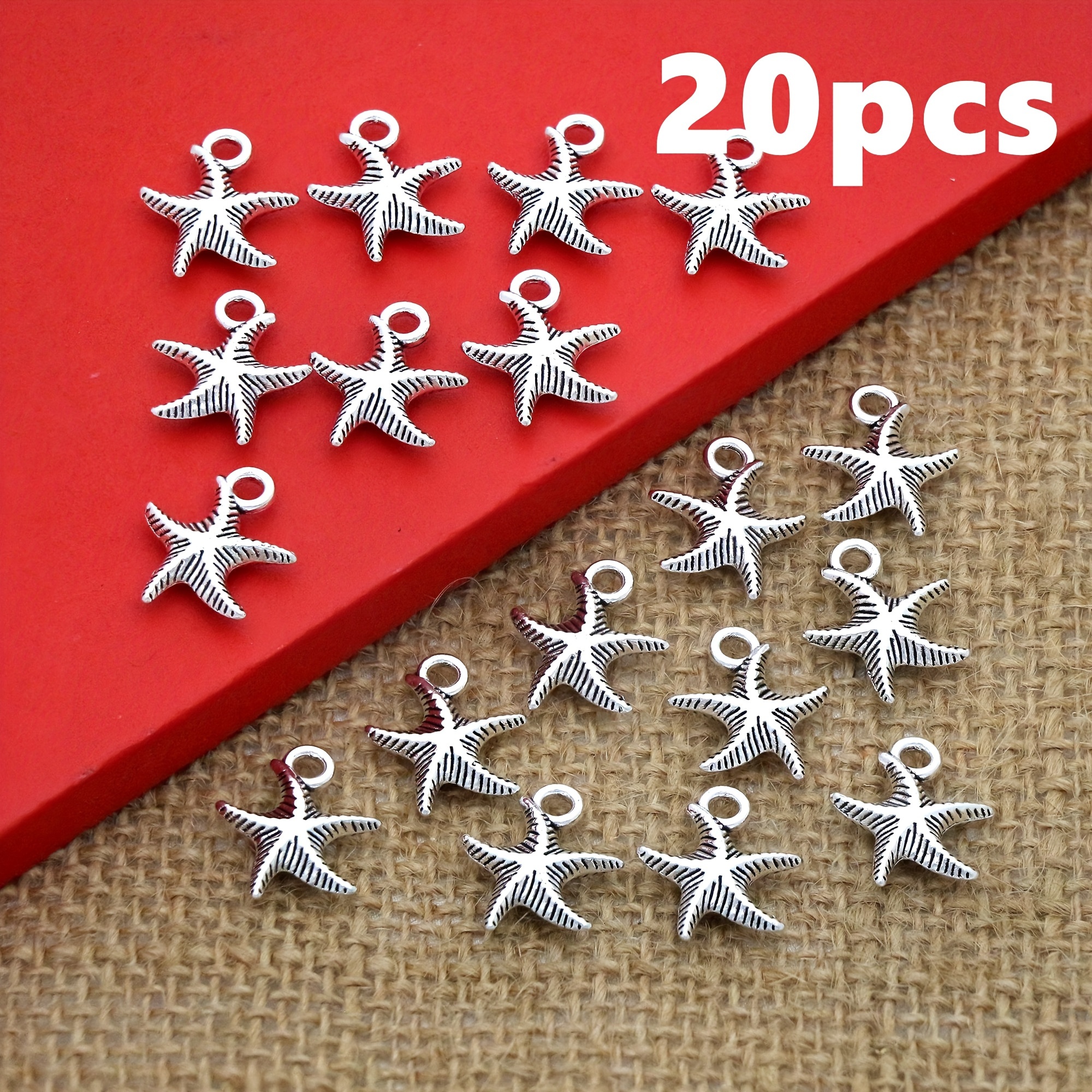 20pcs Alloy Antique Silvery Starfish Charms Y2k Punk Hawaiian Style 17x14mm Corrugation Sea Star Charm Beads For Beach Bracelets Necklace Keychain Earrings Bulk Craft Making Accessories