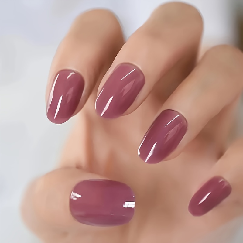 

24pcs Oval Shape Press-on Nails Set, Short Length, Solid Color, , Purple Tones, Includes Jelly Glue & Nail File