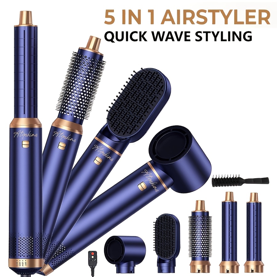 TEMU 5in 1 Round Brush Hair Dryer, 1000w Powerful, 3 Temp Settings, Iron, Volumizing Straightening Curling & Blow Dry In One, Fast Styling
