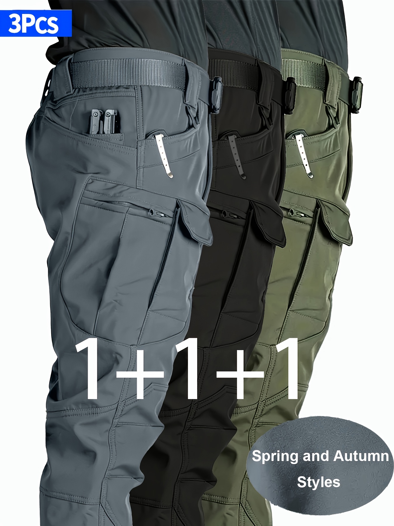 3PC Men's Tactical Cargo Pants Set for Spring/Autumn