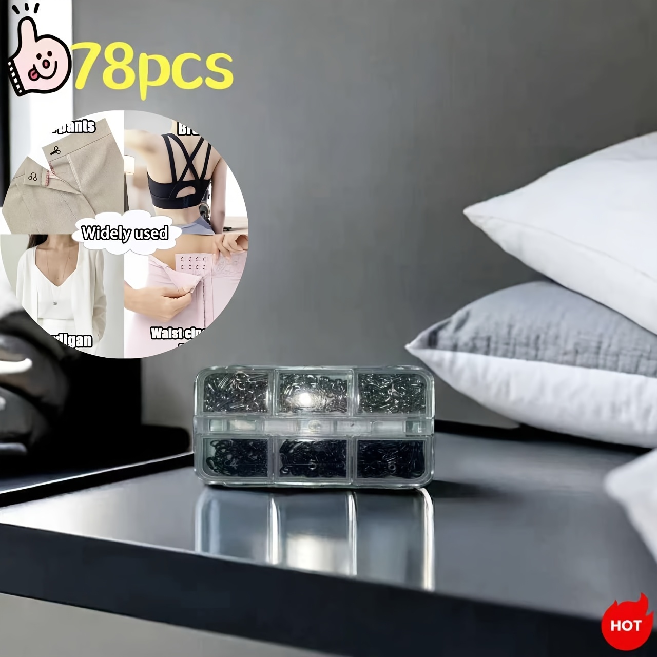 E-shop Pack/2- 78 Paar Metallhaken und Ösen, Verschlussvorrichtungen mit tragbarer Aufbewahrungsbox, Schwarze & Silberne BH-Haken-Ersatzteile in 3