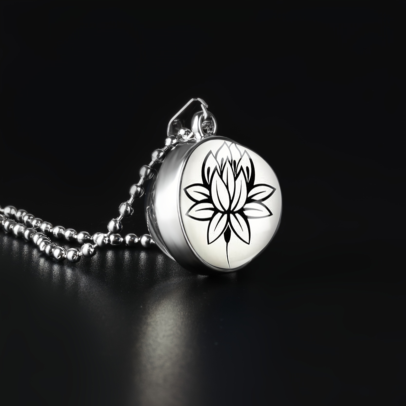 Double-Sided Art Pendant Necklace with Lotus Pattern