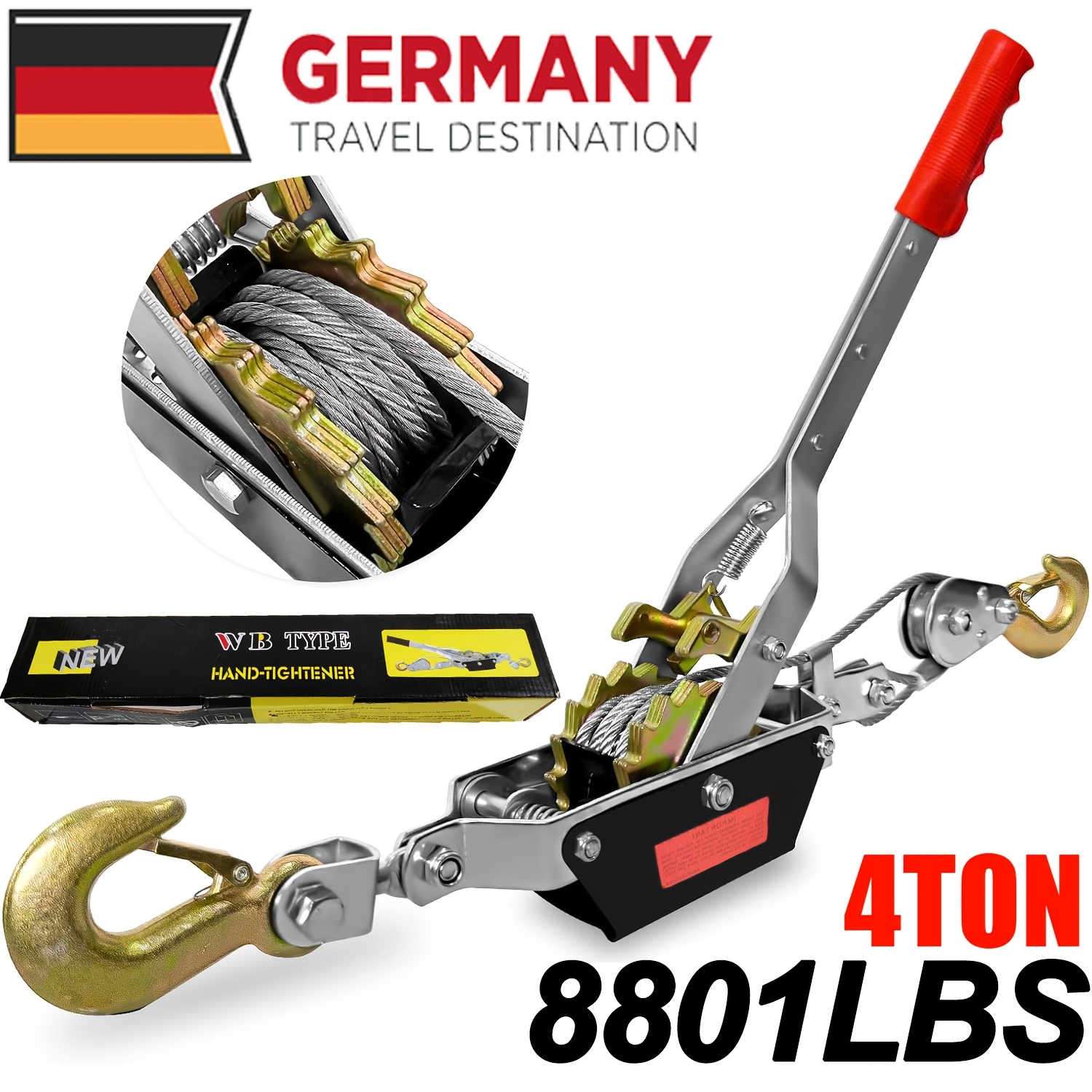 TEMU Come Along Winch Heavy Duty, 4.01 Ton (8801 Lbs), 6.56ft Steel Cable, , Come Along Tool With Dual Gears, Automotive Hoist Cable Puller For