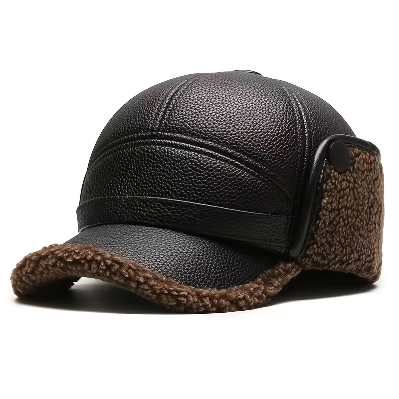 TEMU Bonnet d'hiver chaud à doublure pour homme, casquette de baseball cache-col multifonctionnel avec boucle en PU, convient aux jeunes et aux