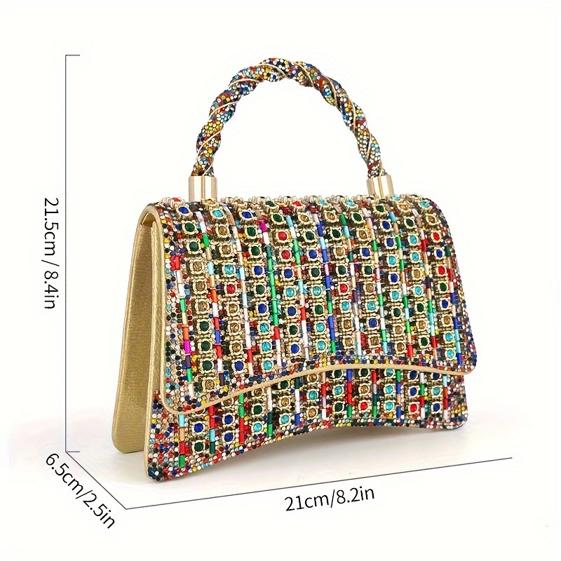 TEMU Dazzling High-end Custom-made Evening Bag, Design Small Square Bag, Women's New Fashion Single Shoulder Crossbody Bag